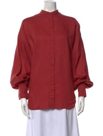 Pre-owned Brunello Cucinelli Linen Long Sleeve Blouse W/ Tags In Red