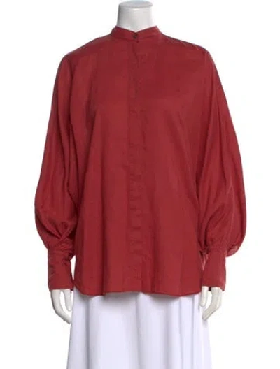 Pre-owned Brunello Cucinelli Linen Long Sleeve Blouse W/ Tags In Red