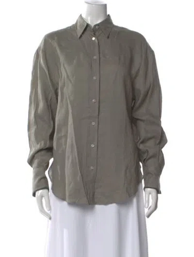 Pre-owned Brunello Cucinelli Linen Long Sleeve Button-up Top In Gray