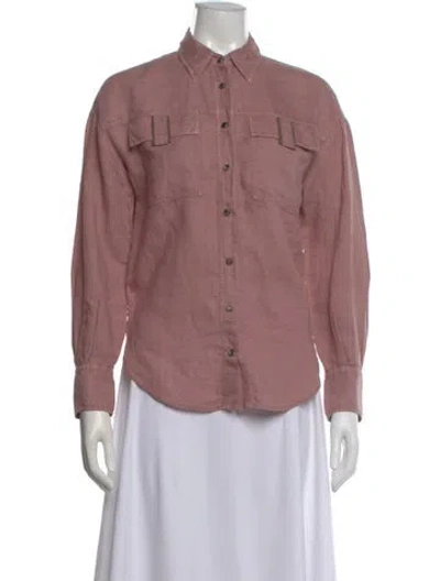 Pre-owned Brunello Cucinelli Linen Long Sleeve Button-up Top In Pink