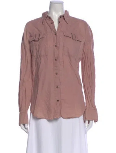 Pre-owned Brunello Cucinelli Linen Long Sleeve Button-up Top In Pink