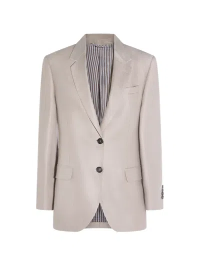 Brunello Cucinelli Linen Long Sleeve Jacket In Neutral