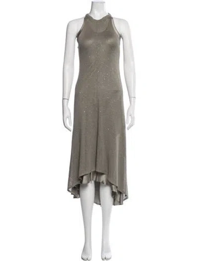 Pre-owned Brunello Cucinelli Linen Midi Length Dress In Gray