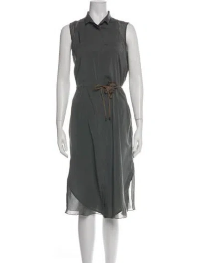 Pre-owned Brunello Cucinelli Linen Midi Length Dress In Gray