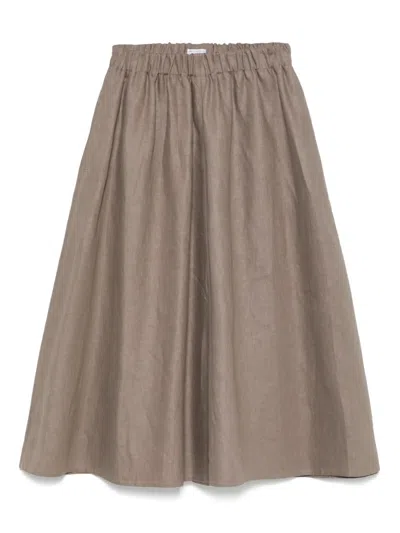 Brunello Cucinelli Linen Midi Skirt In Multicolor