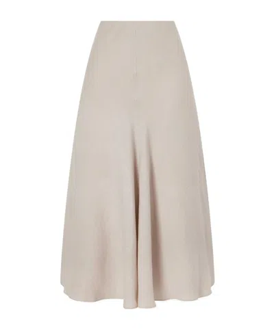 Brunello Cucinelli Linen Midi Skirt In Neutral