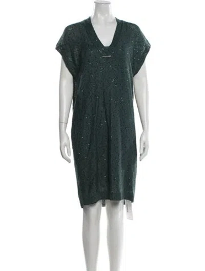 Pre-owned Brunello Cucinelli Linen Mini Dress In Blue