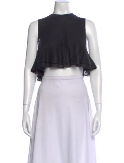 Pre-owned Brunello Cucinelli Linen Mock Neck Crop Top In Gray