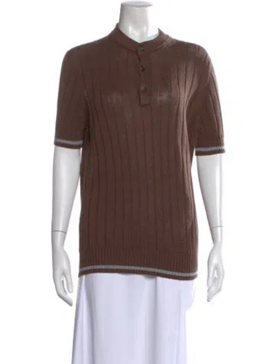 Pre-owned Brunello Cucinelli Linen Mock Neck Polo Sweater In Brown