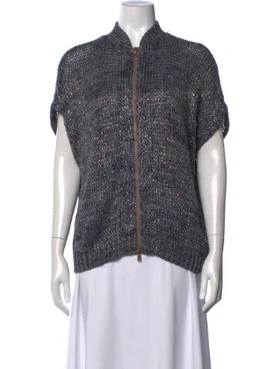 Pre-owned Brunello Cucinelli Linen Mock Neck Sweater In Blue