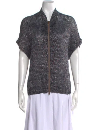 Pre-owned Brunello Cucinelli Linen Mock Neck Sweater In Gray