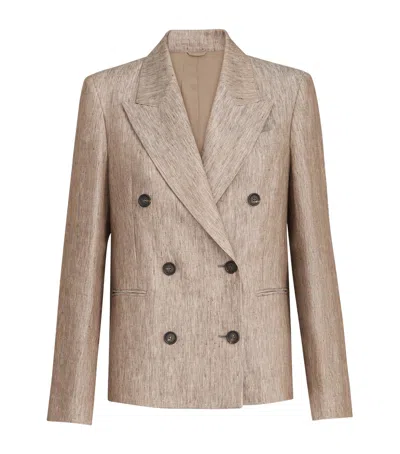 Brunello Cucinelli Linen Monili Double-breasted Blazer In Pink