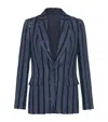 Brunello Cucinelli Paillette Striped Denim-effect Linen Single-breasted Blazer In Blue