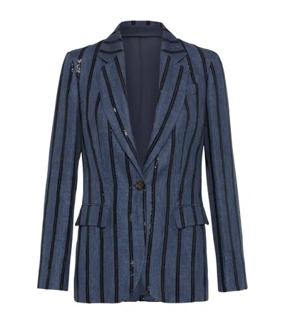 BRUNELLO CUCINELLI LINEN MONILI-STRIPE BLAZER