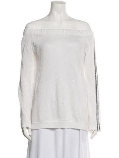 Pre-owned Brunello Cucinelli Linen Off-the-shoulder Sweater In White