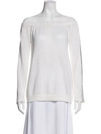 Pre-owned Brunello Cucinelli Linen Off-the-shoulder Sweater In White