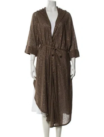 Pre-owned Brunello Cucinelli Linen Open Front Sweater In Brown