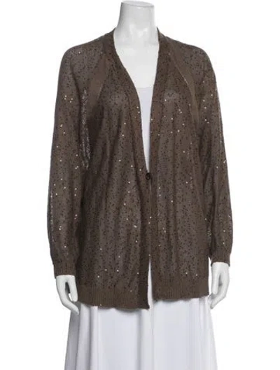 Pre-owned Brunello Cucinelli Linen Open Front Sweater In Brown