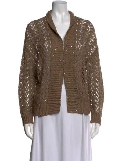 Pre-owned Brunello Cucinelli Linen Open Front Sweater In Brown