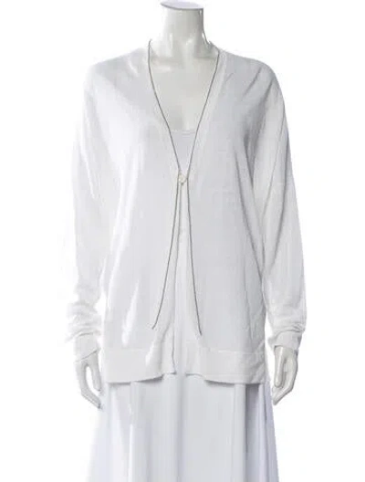 Pre-owned Brunello Cucinelli Linen Open Front Sweater In White