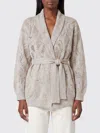 Brunello Cucinelli Tie Waist Open Knit Cardigan In Neutral