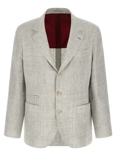 Brunello Cucinelli Linen Blazer Notch Lapel Front Pockets In Gray