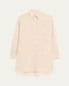 Brunello Cucinelli Linen Oversized Button Down Shirtdress With Satin Cuffs In Jute