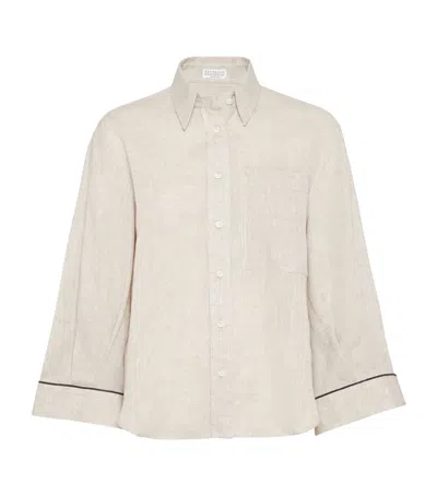 Brunello Cucinelli Linen Oversized Shirt In Sand