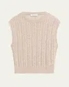 Brunello Cucinelli Linen Paillette Cable-knit Sleeveless Sweater In Beige Freddo