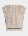 Brunello Cucinelli Linen Paillette Cable-knit Sleeveless Sweater In Beige Freddo