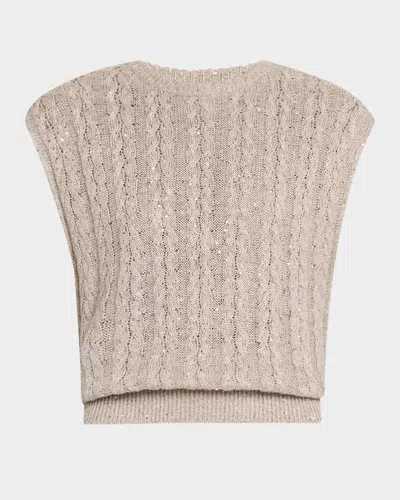 Brunello Cucinelli Linen Paillette Cable-knit Sleeveless Sweater In Beige Freddo