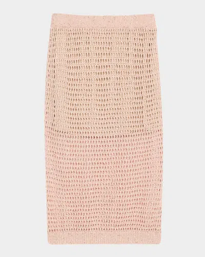 Brunello Cucinelli Linen Paillette Open-knit Midi Skirt In Pink