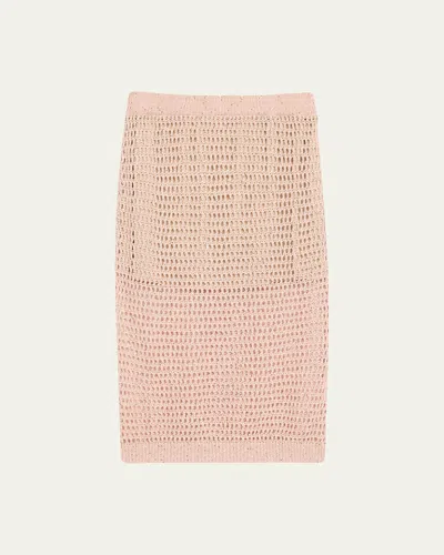 BRUNELLO CUCINELLI LINEN PAILLETTE OPEN-KNIT MIDI SKIRT