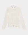 Brunello Cucinelli Linen Paillettes Openwork Net Stitched Cardigan In White