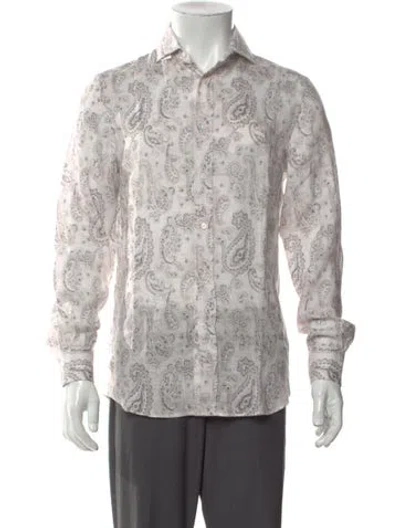 Pre-owned Brunello Cucinelli Linen Paisley Print Shirt In White