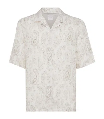 Brunello Cucinelli Linen Paisley Shirt In Neutrals