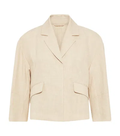 Brunello Cucinelli Linen Panama Cropped Blazer In Neutrals