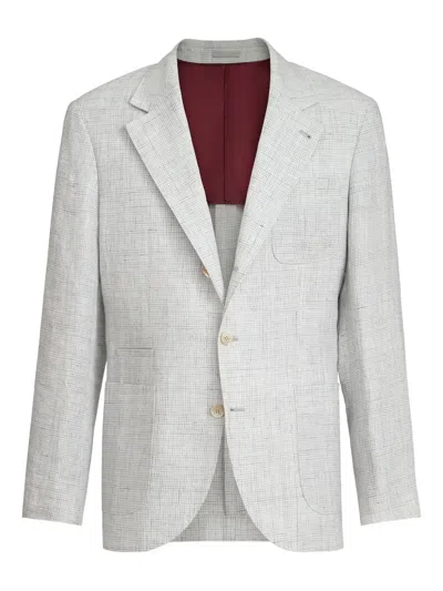 Brunello Cucinelli Linen Patch-pockets Blazer In Gray