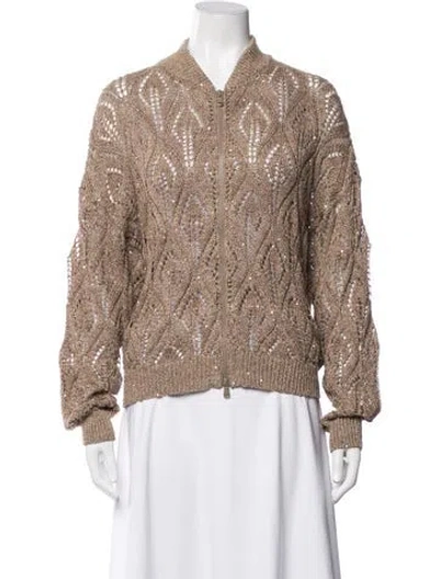 Pre-owned Brunello Cucinelli Linen Patterned Bomber Jacket In Brown