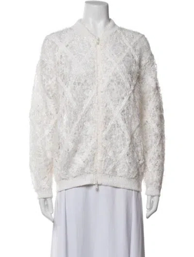 Pre-owned Brunello Cucinelli Linen Patterned Bomber Jacket In Neutrals