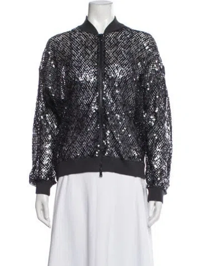 Pre-owned Brunello Cucinelli Linen Patterned Bomber Jacket W/ Tags In Black