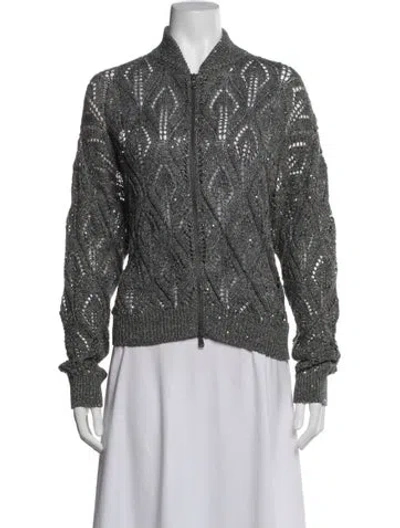 Pre-owned Brunello Cucinelli Linen Patterned Bomber Jacket In White