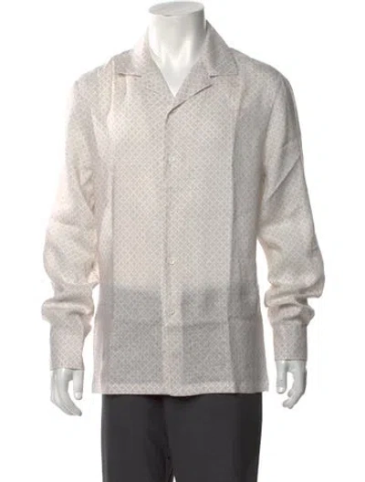 Pre-owned Brunello Cucinelli Linen Patterned Dress Shirt W/ Tags In Gray