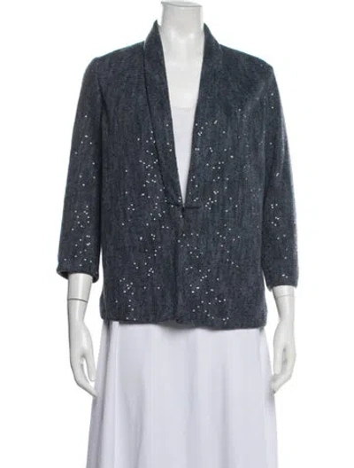 Pre-owned Brunello Cucinelli Linen Patterned Jacket In Blue