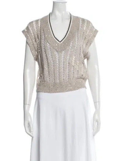 Pre-owned Brunello Cucinelli Linen Patterned Sweater In Neutrals