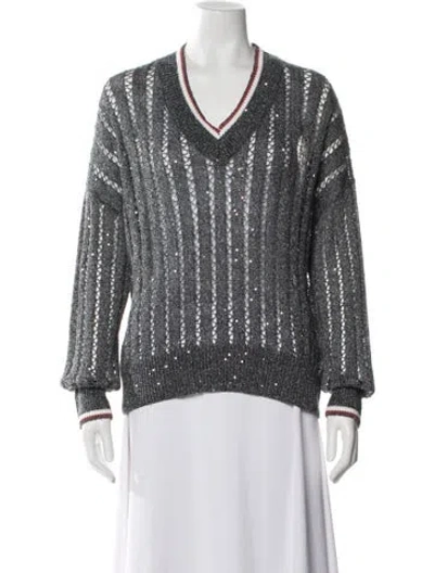 Pre-owned Brunello Cucinelli Linen Patterned Sweater W/ Tags In Blue