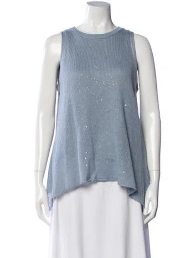 Pre-owned Brunello Cucinelli Linen Patterned Top In Blue