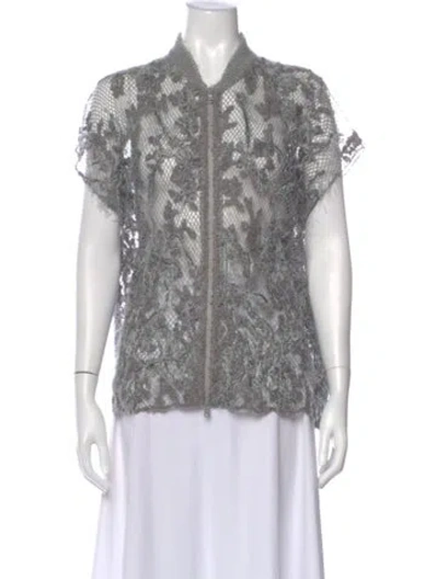 Pre-owned Brunello Cucinelli Linen Patterned Top In Gray