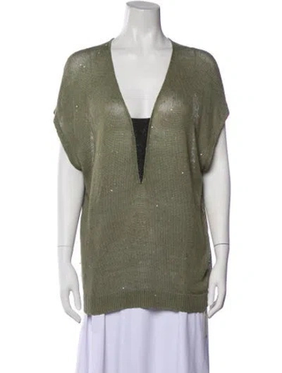 Pre-owned Brunello Cucinelli Linen Patterned Top In Green