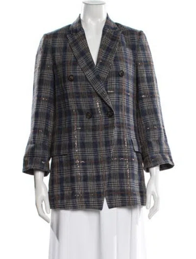 Pre-owned Brunello Cucinelli Linen Plaid Print Blazer